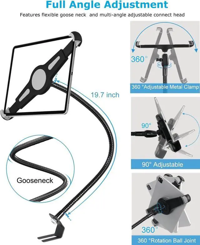 Alt view image 4 of 5 - woleyi Gooseneck Car/Truck Seat Rail Large Tablet Mount, Heavy Duty Long Arm Tablet Holder for Car, Vehicle Floor Bolt Compatible with iPad Pro 13/Air, Galaxy Tabs, Surface Pro/Go, 9.5-14.5" Tablets