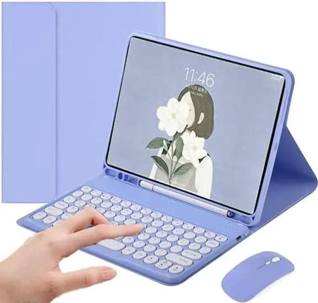 Main image of iPad Pro 12.9 2022 Case with Keyboard and Mouse,iPad Pro 12.9 Keyboard Case with Pencil Holder, Round Key Detachable Keyboard cover for iPad 12.9 Pro 2022 6th/2021 5th/2020 4th Gen, Light Purple