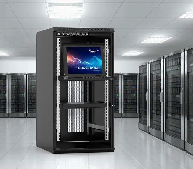 Alt view image 5 of 5 - Yinker 16 Port VGA KVM Switch, 17'' LCD KVM Console Integrated with Keyboard Monitor Touchpad Drawer, 1U Rack Mount KVM for 19'' Cabinet, Supports OSD Menu/Hotkey/Button Switch(16 KVM Cables)