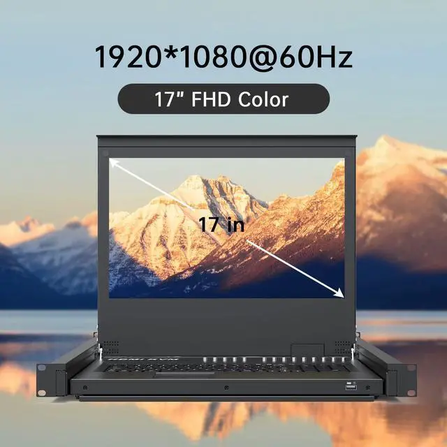 Alt view image 5 of 5 - Rack Mount KVM w/17.3" LCD Monitor, 8 Port HDMI LCD KVM Switch 1920x1080@60Hz for 1U 19" Rack Supports OSD Menu/Hotkey, with 8 KVM Cables + Keyboard + Touchpad
