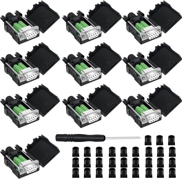 Main image of YIOVVOM DB9 Breakout Connector,DB9 Solderless RS232 D-SUB Female Serial Adapters 9-Pin Port White Adapter to Terminal Connector Signal Module with case Set of 10