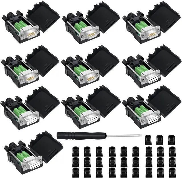 Main image of YIOVVOM DB9 Breakout Connector,DB9 Solderless RS232 D-SUB Male and Female Serial Adapters 9-Pin Port White Adapter to Terminal Connector Signal Module with case Set of 10