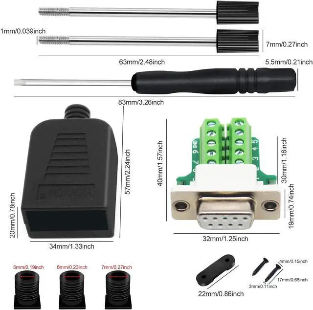 Alt view image 2 of 5 - YIOVVOM DB9 Breakout Connector,DB9 Solderless RS232 D-SUB Male and Female Serial Adapters 9-Pin Port White Adapter to Terminal Connector Signal Module with case Set of 10