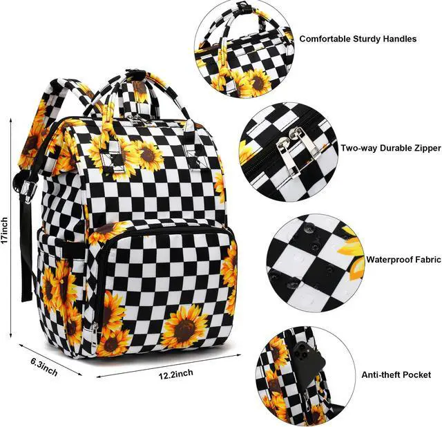Alt view image 4 of 5 - Yusudan Laptop Backpack for Women, 15.6 inch College School Backpacks Bookbag for Work/School/Travel/Business (Checkered Sunflower)