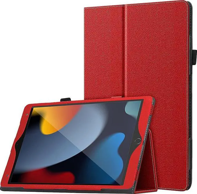 Main image of SaharaCase Bi-Fold Folio Case for Apple iPad 10.2 Inch (9th Generation 2021) [Shockproof Bumper] Rugged Protection Antislip Leather Kickstand (Red)