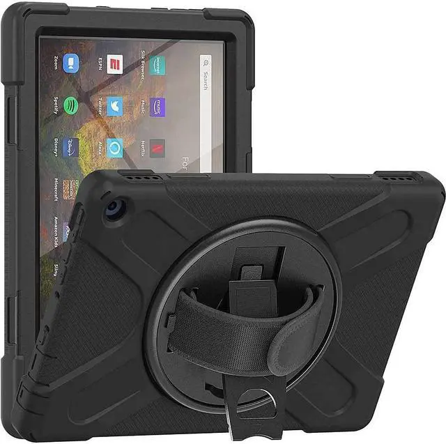 Main image of SaharaCase Protection Hand Strap Series Case for Amazon Fire HD 10 (2021) and Amazon Fire HD 10 Plus (2021) [Shockproof Bumper] Kickstand Rugged Protection Anti-Slip Grip - Black