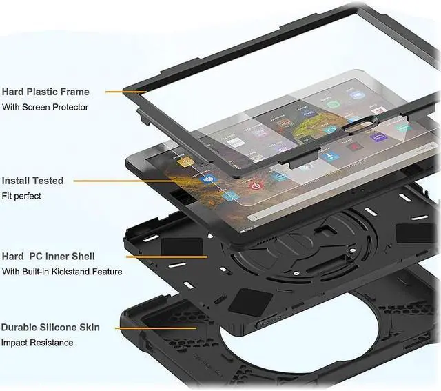 Alt view image 5 of 5 - SaharaCase Protection Hand Strap Series Case for Amazon Fire HD 10 (2021) and Amazon Fire HD 10 Plus (2021) [Shockproof Bumper] Kickstand Rugged Protection Anti-Slip Grip - Black