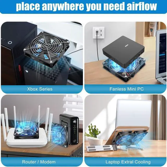 Alt view image 2 of 5 - GDSTIME Dual 140mm USB Fan with Speed Control, 5V Powered DC Brushless PC Computer Case Cooling Fans with 2 in 1 USB Cable for AV Receiver DVR PlayStation Computer Home Theater Cabinet Cooling