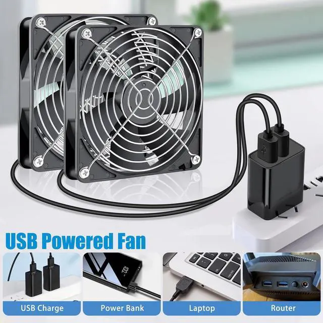 Alt view image 5 of 5 - GDSTIME Dual 140mm USB Fan with Speed Control, 5V Powered DC Brushless PC Computer Case Cooling Fans with 2 in 1 USB Cable for AV Receiver DVR PlayStation Computer Home Theater Cabinet Cooling