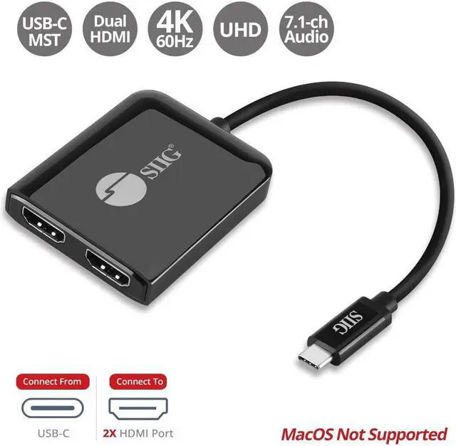 Alt view image 2 of 5 - SIIG USB-C to 2 Port HDMI Display MST Hub - Up to Dual 4K@60Hz Extended Display Mode, Compatible with Windows and ChromeOS, Not macOS Compatible (CE-DP0T11-S1)
