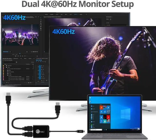 Alt view image 3 of 5 - SIIG USB-C to 2 Port HDMI Display MST Hub - Up to Dual 4K@60Hz Extended Display Mode, Compatible with Windows and ChromeOS, Not macOS Compatible (CE-DP0T11-S1)