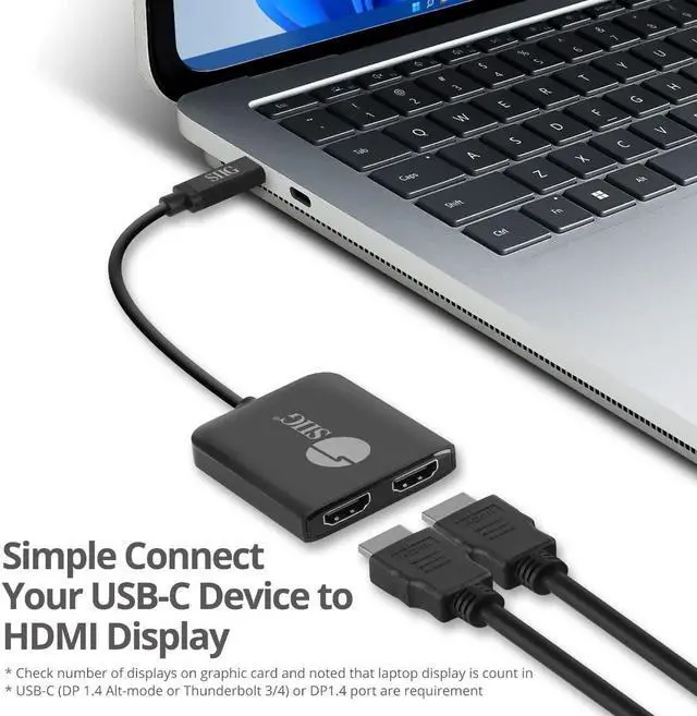 Alt view image 5 of 5 - SIIG USB-C to 2 Port HDMI Display MST Hub - Up to Dual 4K@60Hz Extended Display Mode, Compatible with Windows and ChromeOS, Not macOS Compatible (CE-DP0T11-S1)