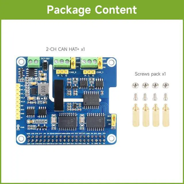 Alt view image 2 of 5 - Waveshare 2-Channel Isolated CAN Bus Expansion HAT, Compatible with Raspberry Pi 5/4B/3B/Zero/Zero W/Zero 2W/Pico/Pico W/Pico WH, Dual Chips Solution, Built-in Multi Protections