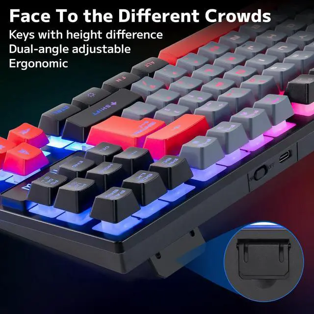 Alt view image 3 of 5 - CHONCHOW Rechargeable Wireless Keyboard and Mouse Combo Gaming Set,Red/Black/Grey Colored LED RGB Backlit 2500+500mAH Battery 3200DPI 2 Side-Button,Compatible with Xbox one Slim ps4 Windows Linux