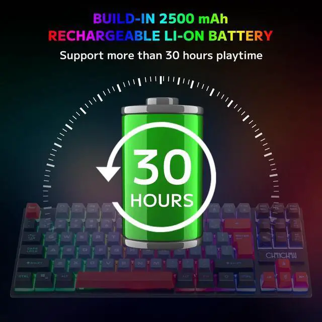 Alt view image 5 of 5 - CHONCHOW Rechargeable Wireless Keyboard and Mouse Combo Gaming Set,Red/Black/Grey Colored LED RGB Backlit 2500+500mAH Battery 3200DPI 2 Side-Button,Compatible with Xbox one Slim ps4 Windows Linux