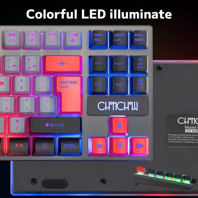 Alt view image 4 of 5 - CHONCHOW Rechargeable Wireless Keyboard and Mouse Combo Gaming Set,Red/Black/Grey Colored LED RGB Backlit 2500+500mAH Battery 3200DPI 2 Side-Button,Compatible with Xbox one Slim ps4 Windows Linux