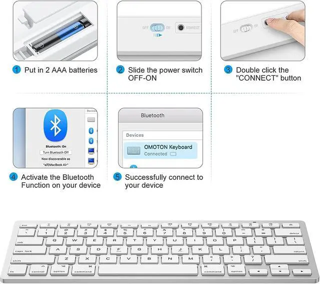 Alt view image 3 of 5 - OMOTON Bluetooth Keyboard for Mac, Compact Wireless Keyboard Compatible with MacBook Pro/Air, iMac, iMac Pro, Mac Mini, Mac Pro Laptop and PC (Silver)