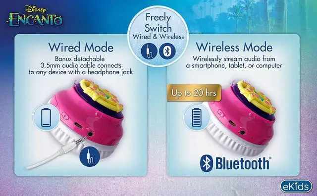 Alt view image 5 of 5 - eKids Disney Encanto Bluetooth Headphones with EZ Link, Wireless Headphones with Microphone and Aux Cord, Kids Earphones for School, Home, or Travel