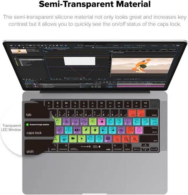 Alt view image 4 of 5 - JCPal Adobe After Effects Shortcut Guide Keyboard Cover for Apple MacBook Pro 14 inch and MacBook Pro 16 inch (M1-M4 Models) and MacBook Air 13 inch and MacBook Air 15 inch (M2-M4 Models) (US-Layout)
