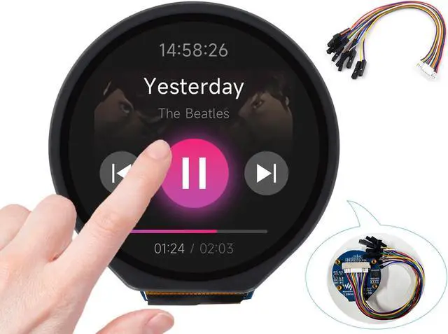 Main image of 1.28inch Touch Round LCD Module with Touch Panel, 240x240 IPS Capacitive Display Screen, 65K RGB Color, SPI & I2C Port, GC9A01 & CST816S Chip, for Raspberry Pi/Raspberry Pi Pico/Ardu/STM32, etc