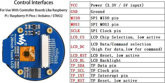 Alt view image 4 of 5 - 1.28inch Touch Round LCD Module with Touch Panel, 240x240 IPS Capacitive Display Screen, 65K RGB Color, SPI & I2C Port, GC9A01 & CST816S Chip, for Raspberry Pi/Raspberry Pi Pico/Ardu/STM32, etc