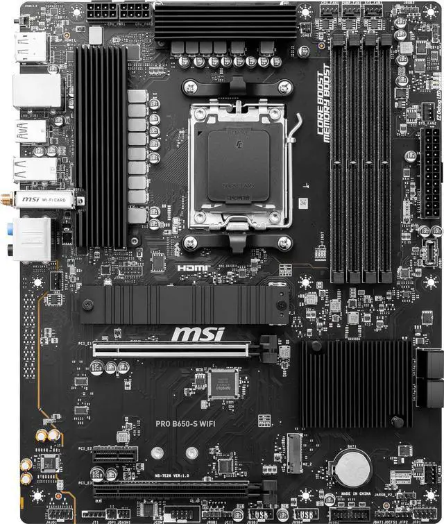 Alt view image 2 of 5 - MSI PRO B650-S WiFi ProSeries Motherboard (AMD Ryzen 9000/8000/7000 Series Processors, AM5, DDR5, PCIe 4.0, M.2 Slots, SATA 6Gb/s, USB 3.2 Gen 2, HDMI/DP, Wi-Fi 6E, Bluetooth 5.3, 2.5Gbps LAN, ATX)