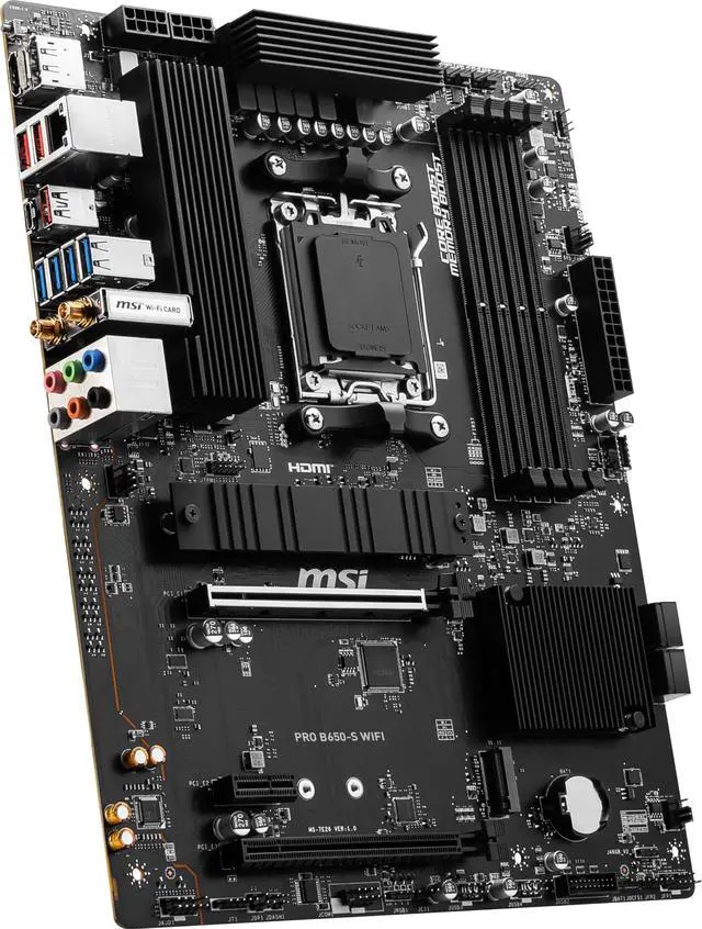 Alt view image 4 of 5 - MSI PRO B650-S WiFi ProSeries Motherboard (AMD Ryzen 9000/8000/7000 Series Processors, AM5, DDR5, PCIe 4.0, M.2 Slots, SATA 6Gb/s, USB 3.2 Gen 2, HDMI/DP, Wi-Fi 6E, Bluetooth 5.3, 2.5Gbps LAN, ATX)