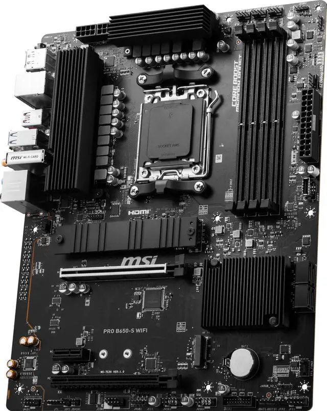 Alt view image 3 of 5 - MSI PRO B650-S WiFi ProSeries Motherboard (AMD Ryzen 9000/8000/7000 Series Processors, AM5, DDR5, PCIe 4.0, M.2 Slots, SATA 6Gb/s, USB 3.2 Gen 2, HDMI/DP, Wi-Fi 6E, Bluetooth 5.3, 2.5Gbps LAN, ATX)