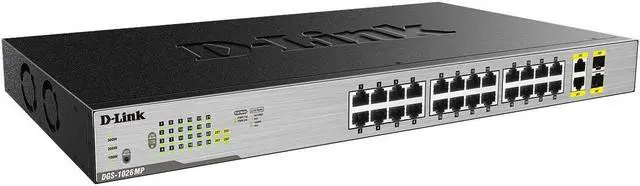 Main image of D-Link Ethernet Switch, 26 Port PoE Gigabit Unmanaged Rack-Mount Networking 24 x PoE (370 Watt), 2 x Gigabit Combo Ports (DGS-1026MP)