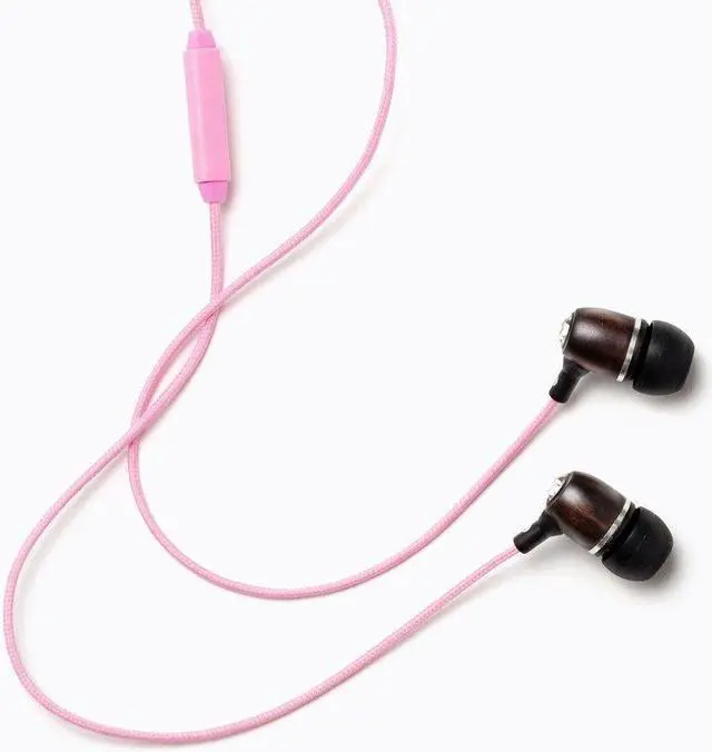 Alt view image 4 of 5 - Symphonized Bling Premium Genuine Wood in-Ear Noise-isolating Headphones with Mic and Nylon Cable (Pink)