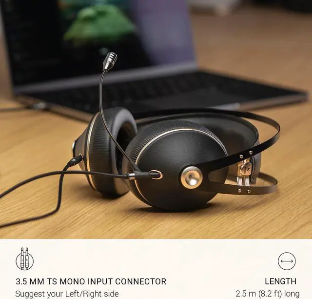 Alt view image 2 of 5 - MEZE AUDIO | Boom Mic | Omnidirectional Clear Audio Plug-and-Play Boom Microphone | for Gaming and Remote Work | 3.5mm Male to Dual TS Mono 3.5mm Male Connector Plug | Cable Length 2.50m/8.2ft