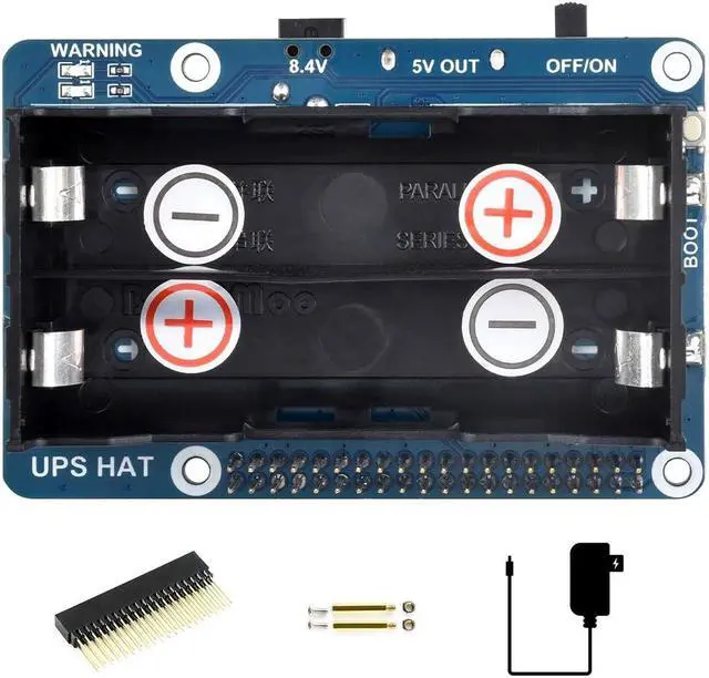 Main image of Waveshare UPS HAT for Raspberry Pi 4B, 5V Uninterruptible Power Supply Charge and Power Output at The Same Time