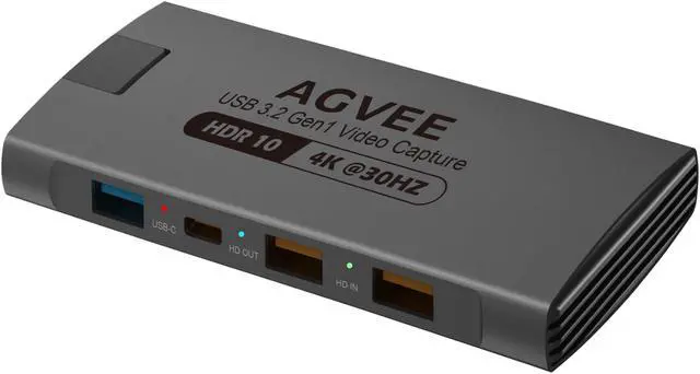 Main image of AGVEE Real 4k@30HZ Stream & Record Capture Card, HDR10 with Ultra-Low Latency, USB3.0 HDMI Audio Video Capture for Samsung S21,PS5, PS4, Game Recording, Live Streaming Broadcasting, Gray