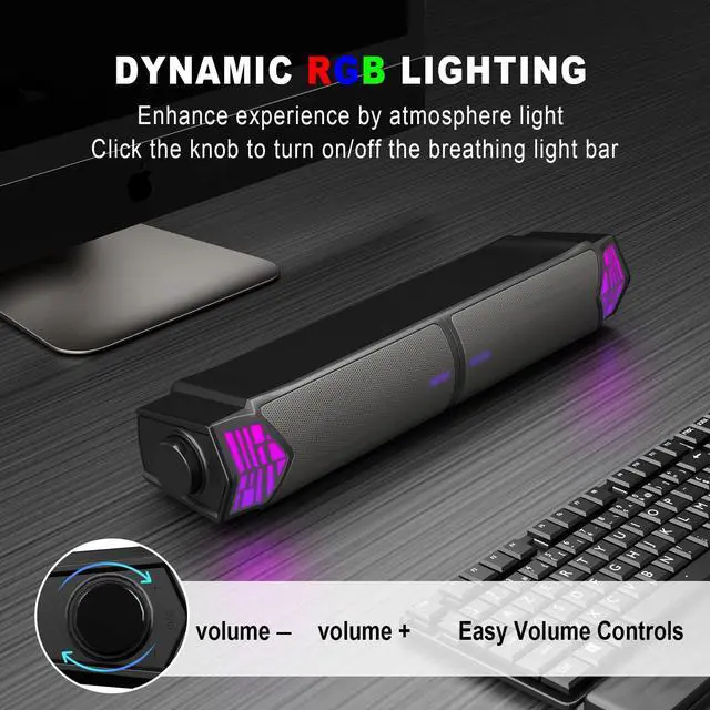 Alt view image 2 of 5 - Smalody Computer Speakers for Desktop Gaming Monitor with RGB Lights, 2 in-1 Bluetooth PC Speakers Soundbar USB Powered, Can Be Split and Combined Freely
