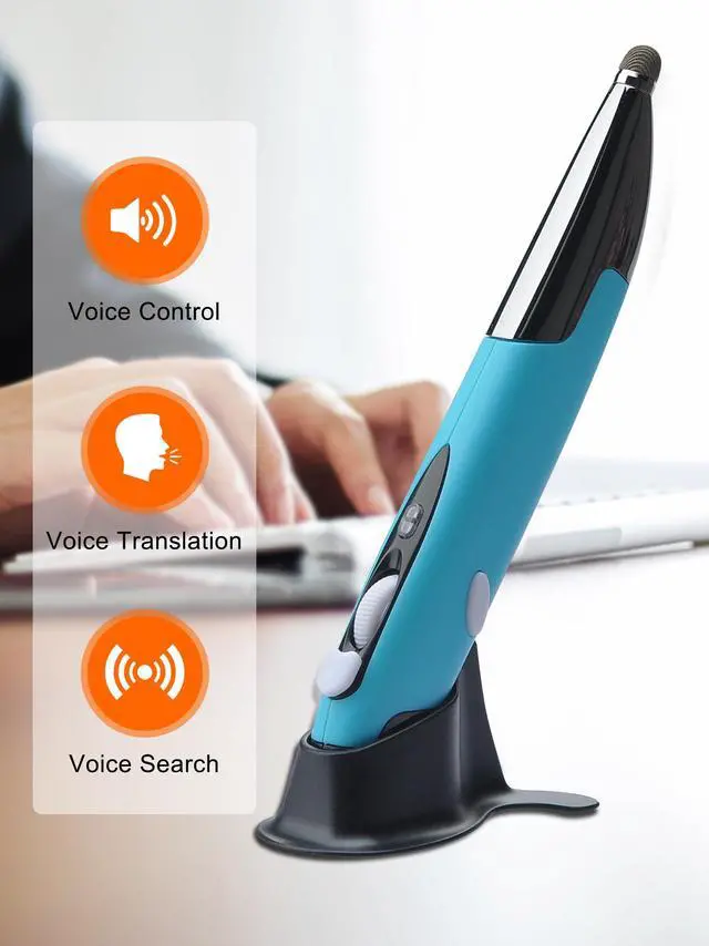 Alt view image 3 of 5 - Lychee Optical Pen Mouse - Wireless, Ergonomic, Adjustable DPI, 2.6GHz USB & Bluetooth for PC (Blue)