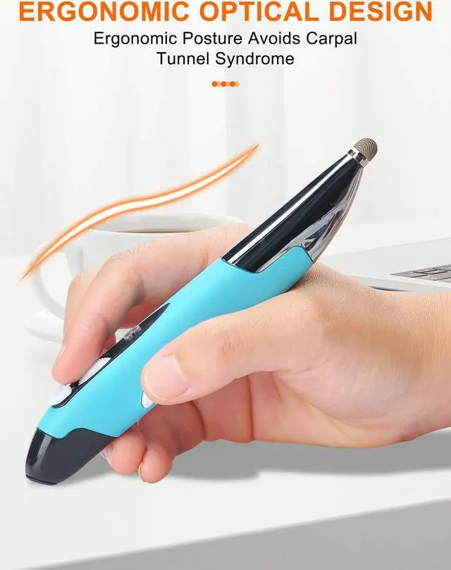 Alt view image 2 of 5 - Lychee Optical Pen Mouse - Wireless, Ergonomic, Adjustable DPI, 2.6GHz USB & Bluetooth for PC (Blue)
