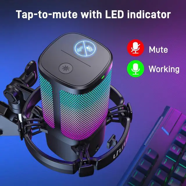 Alt view image 4 of 5 - UHURU Gaming USB Microphone for PC, Computer Mic with Controllable RGB for PS4/5 Gamers, Podcast Mic with Boom Arm, Noise Cancellation, Mute Button, Gain Knob for Streaming Discord Twitch-UM2S