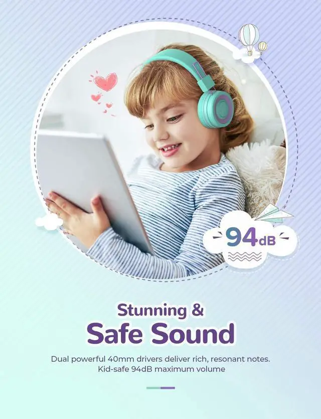 Alt view image 3 of 5 - iClever BTH02 & Meow Lollipop Kids Headphones Bundles, Stereo Sound, Foladable, Adjustable Kids Headphones for School iPad Tablets Travel