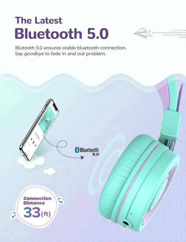 Alt view image 5 of 5 - iClever BTH02 & Meow Lollipop Kids Headphones Bundles, Stereo Sound, Foladable, Adjustable Kids Headphones for School iPad Tablets Travel