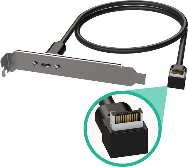 Main image of LINKUP - USB 3.2 Gen 2x2 20Gbps USB-C Type Internal Panel Cable Mount Motherboard Header Extension Adapter|20-Pin A-Key Male with Cover to USB-C Female Connector with PCI Bracket - Right Angle - 40cm