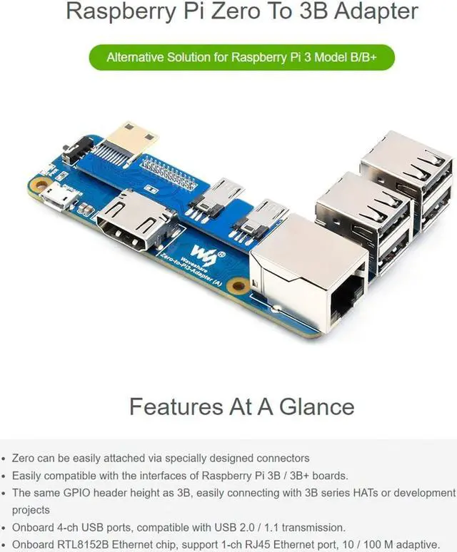 Alt view image 2 of 5 - Raspberry Pi Zero to Pi 3B/3B+ Adapter, Based on Raspberry Pi Zero Series to Reproduce Original Appearance of Pi 3B/3B+, Alternative for Raspberry Pi 3 Model B/3B+, Compatible with Pi 3B/ 3B+ HATs