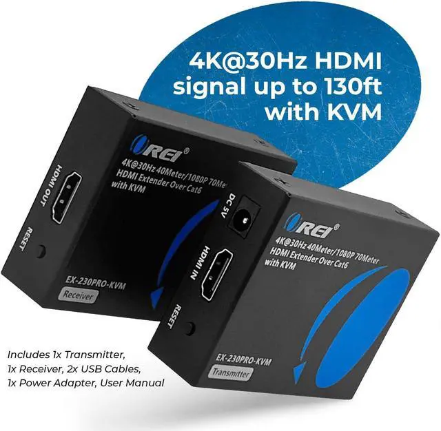 Alt view image 2 of 5 - OREI KVM 4K HDMI Extender Balun Over Single CAT6/7 Ethernet Cable 4K,30Hz Upto 130 Feet - 2 USB 1.1 Ports, Supports Keyboard and Mouse