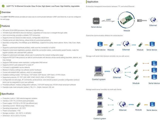 Alt view image 3 of 5 - Waveshare Serial UART TTL to Ethernet Converter Module Upgradable High-speed Low-power High-stability UART to ETH Kit (3.3V DC or 5V DC)