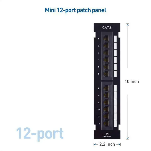 Alt view image 5 of 5 - Cable Matters [UL Listed] Mini 12-Port Vertical Patch Panel with 89D Bracket, Compact 10 Inch Patch Panel with 10 Gigabit Ethernet