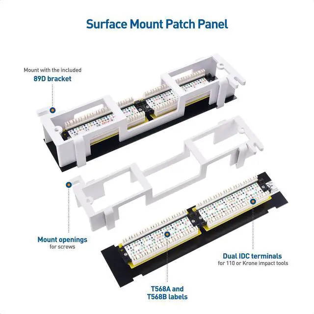 Alt view image 4 of 5 - Cable Matters [UL Listed] Mini 12-Port Vertical Patch Panel with 89D Bracket, Compact 10 Inch Patch Panel with 10 Gigabit Ethernet