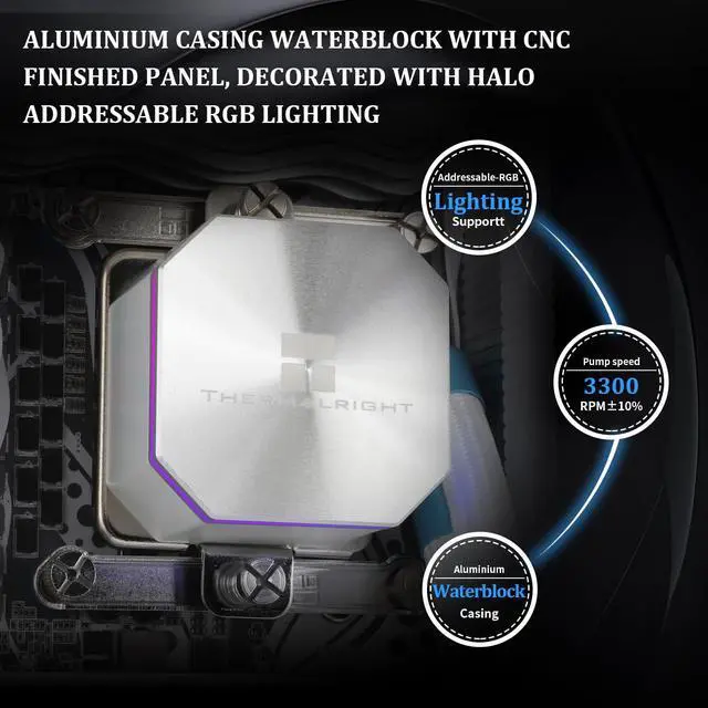 Alt view image 4 of 5 - Thermalright Frozen Edge 240 White CPU Liquid Cooler,Efficient PWM Controlled Pump 3300RPM,12CM PWM Fan,Water Cooling Computer Parts,for AMD AM4/AM5,Intel 1150/1151/1200/2011/1700,Computer AIO Cooler