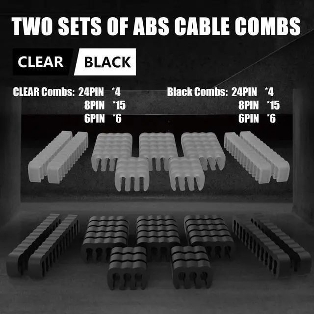 Alt view image 2 of 5 - ABNO1 PSU Cable Extension Kit 30CM Length with Two Sets of Cable Combs,1x24Pin/2x8Pin(4+4)/3x8Pin(6P+2P) PC Sleeved Cable for ATX Power Supply (Black), A-11
