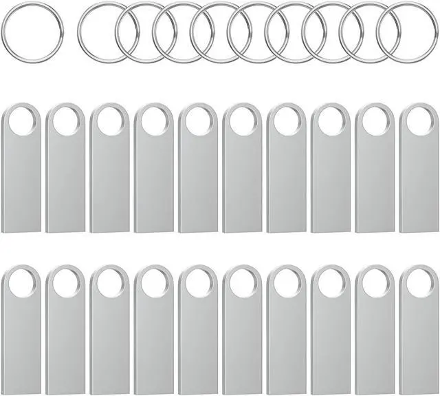 Main image of ABLAZE 1GB Flash Drive 20 Pack, Metal USB 2.0 Thumb Drives with Keychains USB Sticks Pendrives (Sliver)
