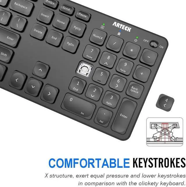 Alt view image 3 of 5 - Arteck 2.4G Wireless Keyboard Ultra Slim Full Size Keyboard with Numeric Keypad and Media Hotkey for Computer/Desktop/PC/Laptop/Surface/Smart TV and Windows 10/8/ 7 Built-in Rechargeable Battery