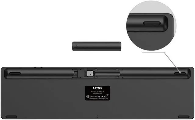 Alt view image 5 of 5 - Arteck 2.4G Wireless Keyboard Ultra Slim Full Size Keyboard with Numeric Keypad and Media Hotkey for Computer/Desktop/PC/Laptop/Surface/Smart TV and Windows 10/8/ 7 Built-in Rechargeable Battery